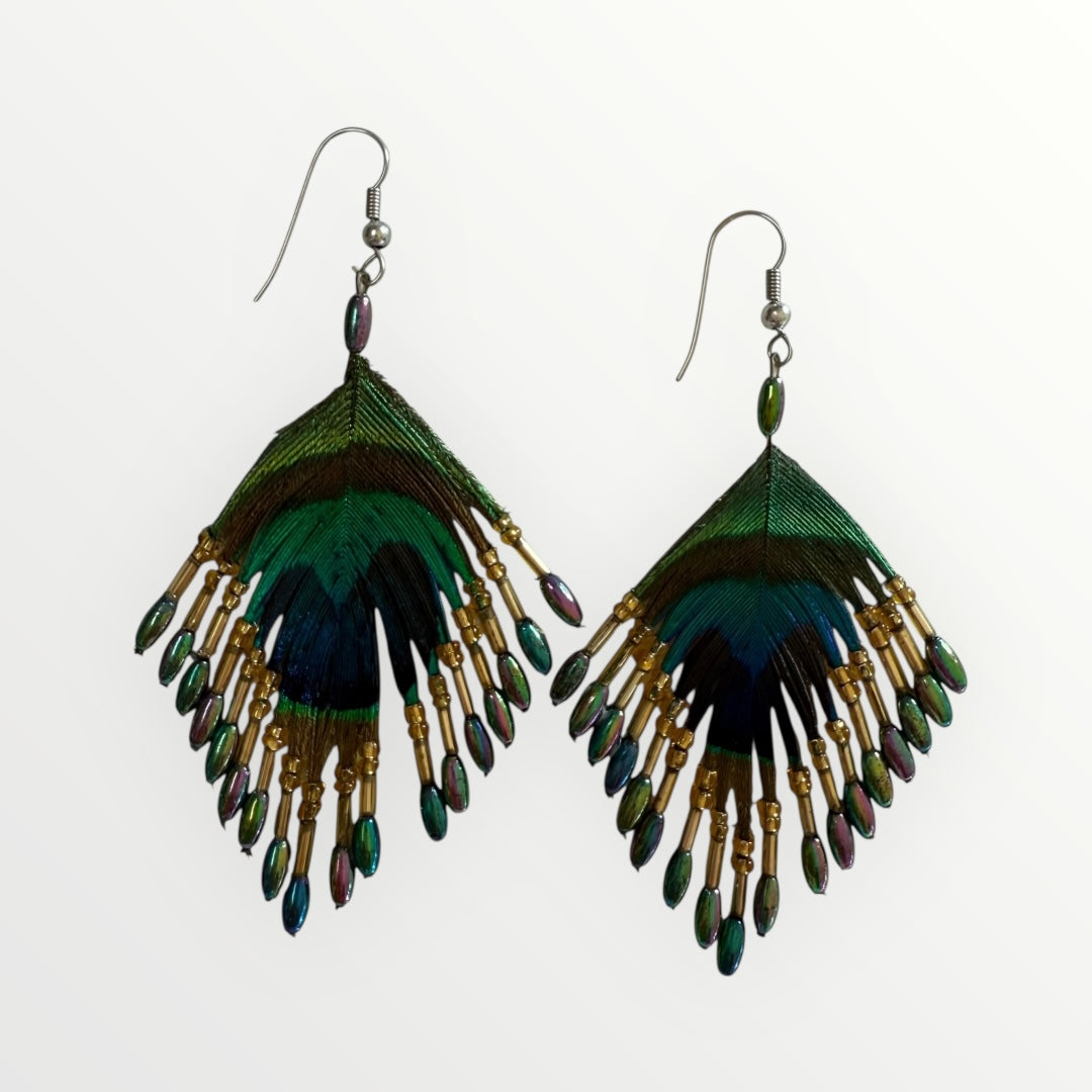 Rhombus | Peacock 's Feather Earrings | Handmade|
