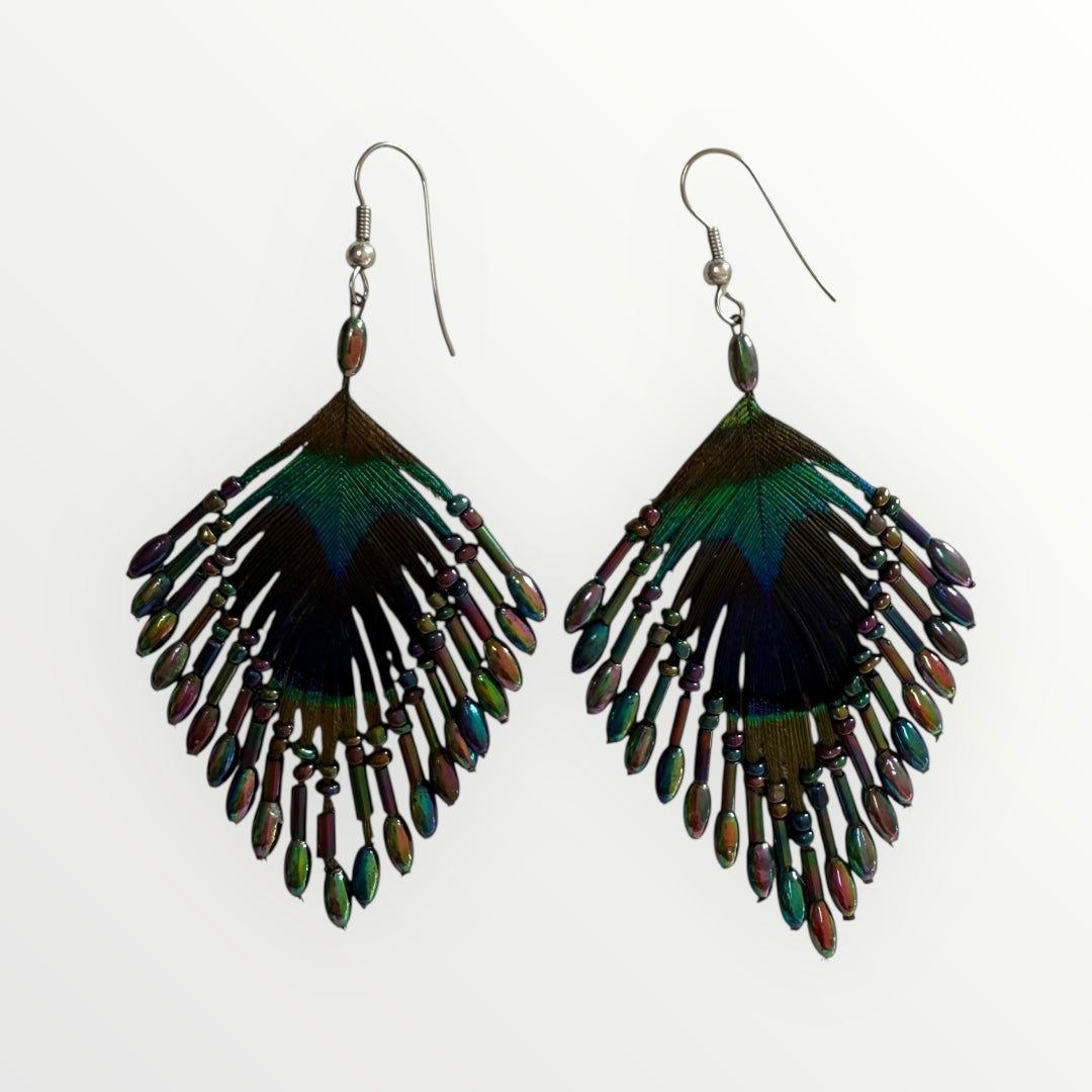 Rhombus | Peacock 's Feather Earrings | Handmade|