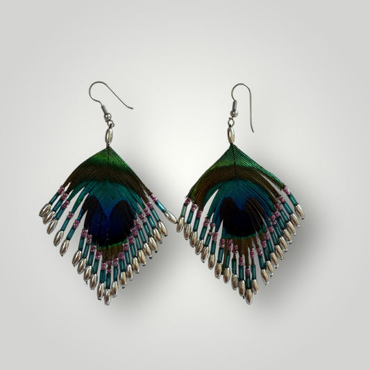 Rhombus | Peacock 's Feather Earrings | Handmade|