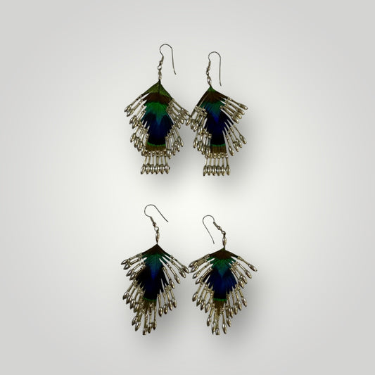 3-Tiers | Peacock Feather & Beaded Earrings | Handcrafted